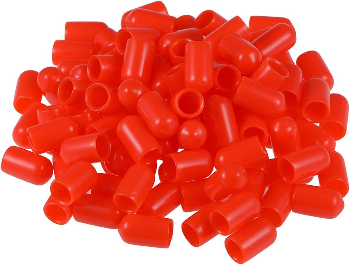 100 stuks rubberen eindkappen, 7 mm ID ronde flexibele schroefeindkappen draadbeschermers, rode vinylboutafdekkingen rubberen hoezen voor schroeven, buizen, kabels, draden, enz