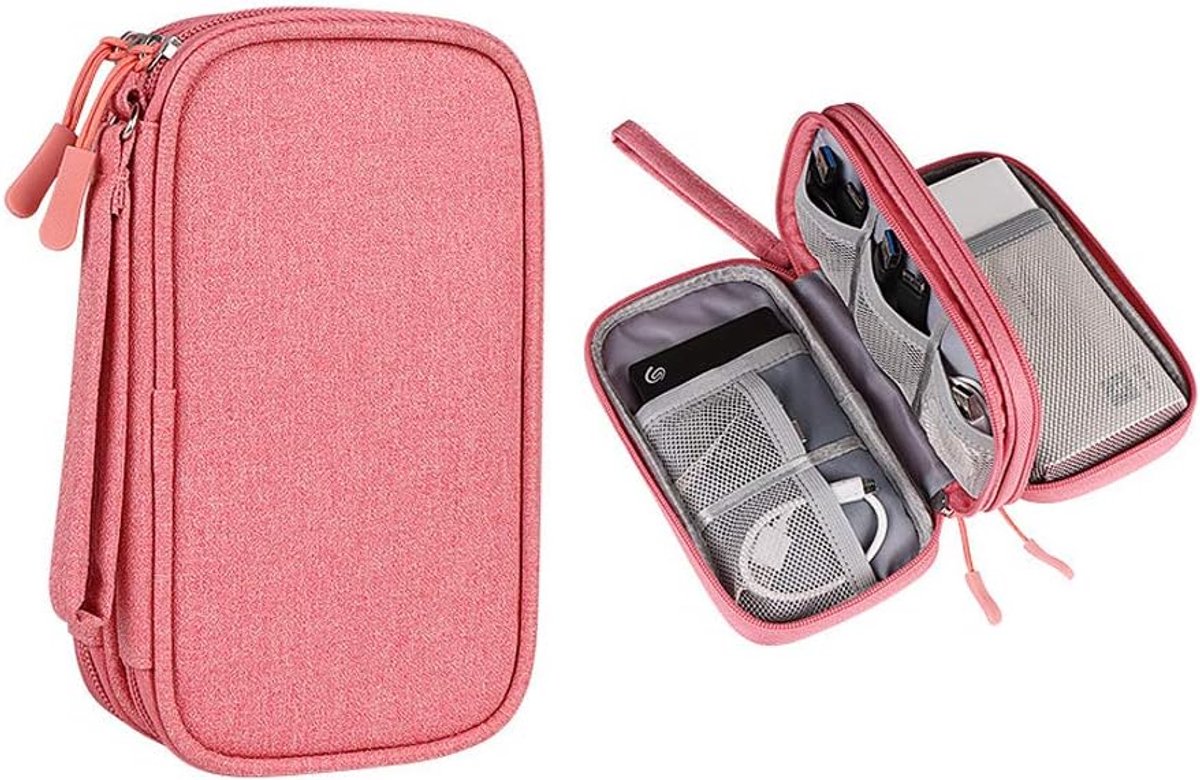 Accessoires Organizer Bag - Kabel Organizer Bag, USB Flash Drive Case, Externe Harde Schijf Case voor Telefoon, Power Bank, Kabels, Oortelefoon, roze, L, Modern design