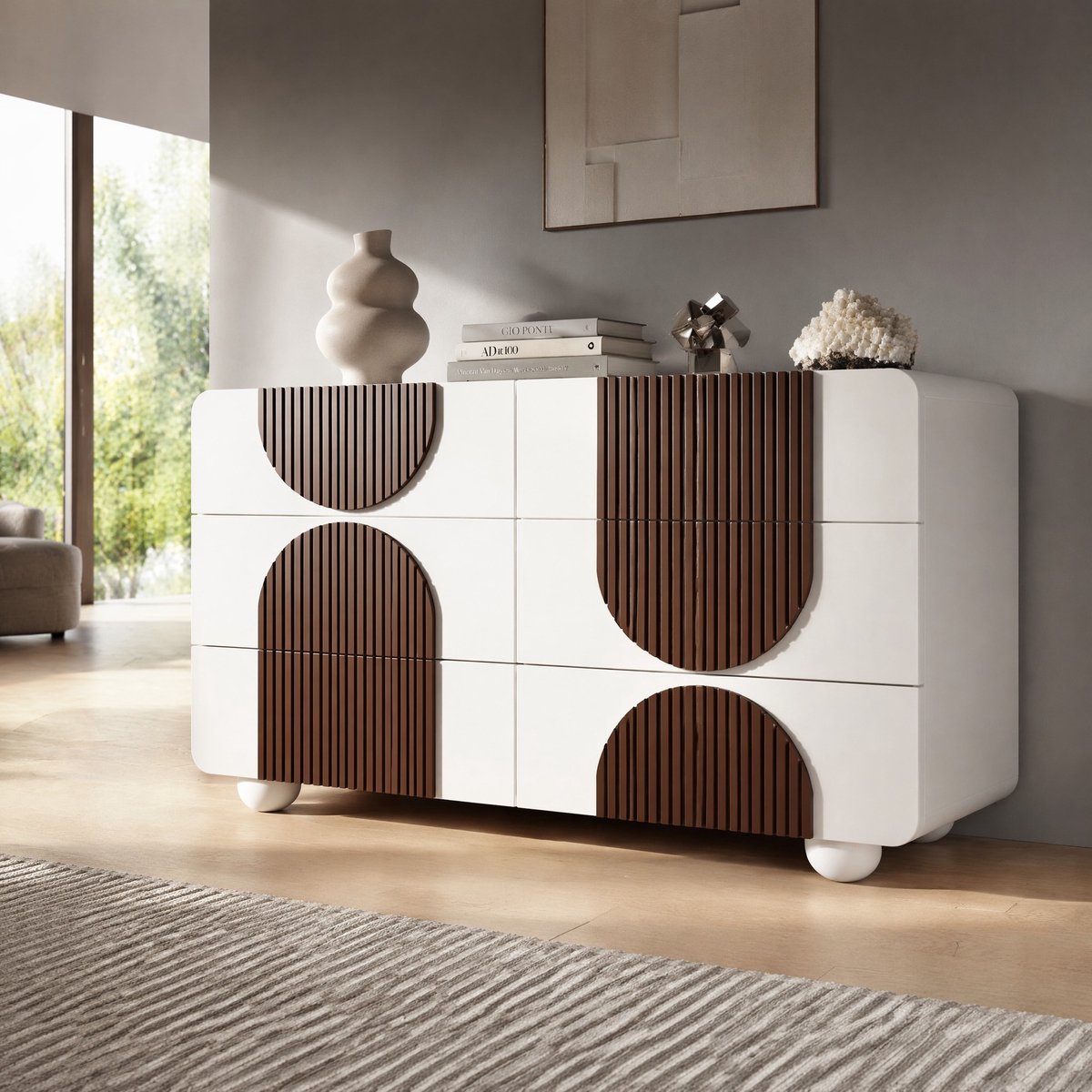 WUVRIE Ladekast 121x41x71 cm - 6 lades met stille geleiders - Wit