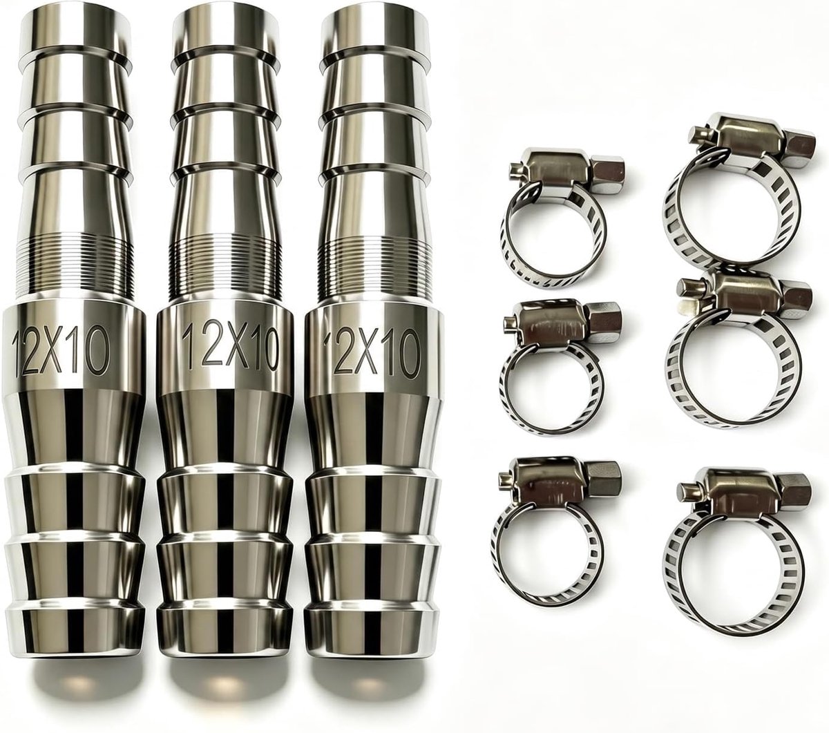 3 stuks slangverbinders, 12 mm-10 mm, roestvrij staal, slangverloopstuk - ShopVlot