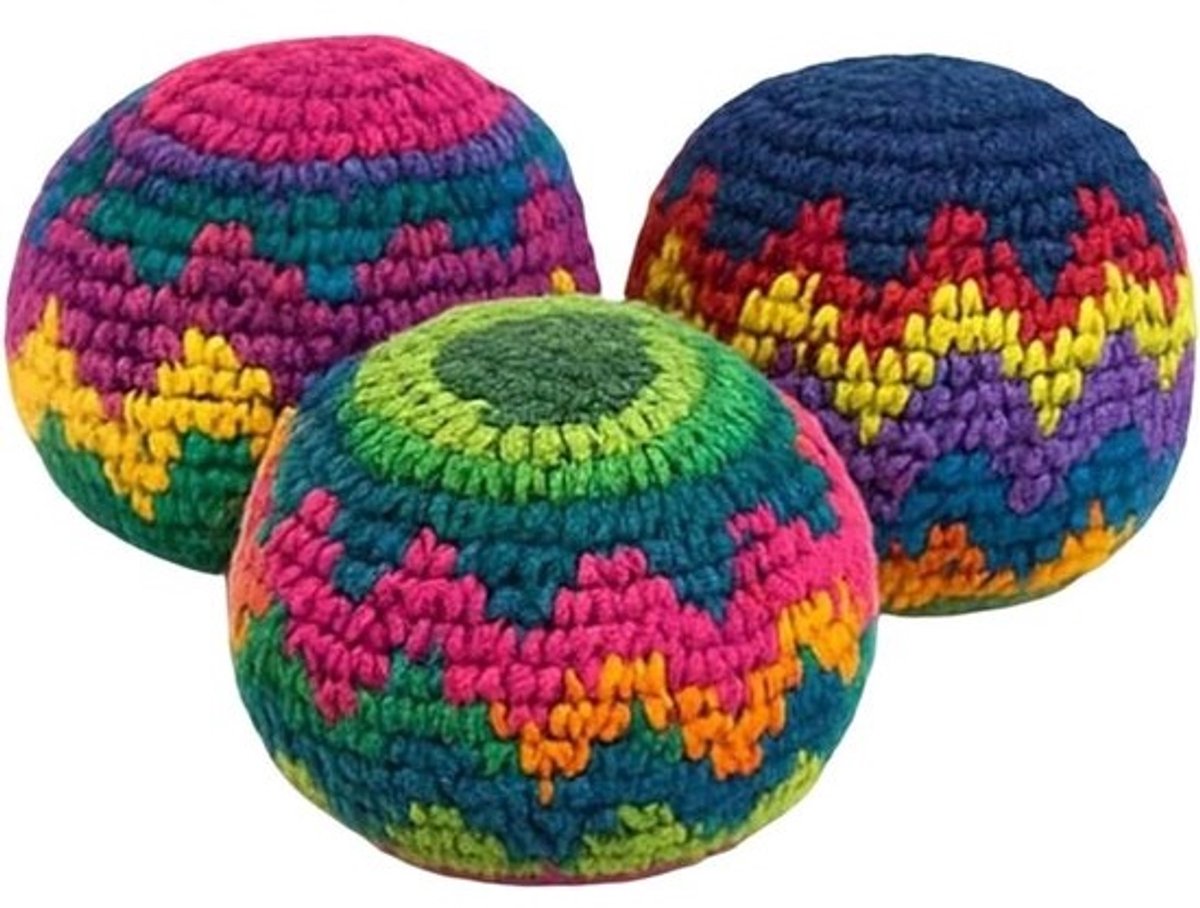 Gebreide jongleerballetjes - Trapzakjesset - Activiteit voor buitenspelen - Handgemaakt ontwerp van garen - 3 stuks - Kleurrijk