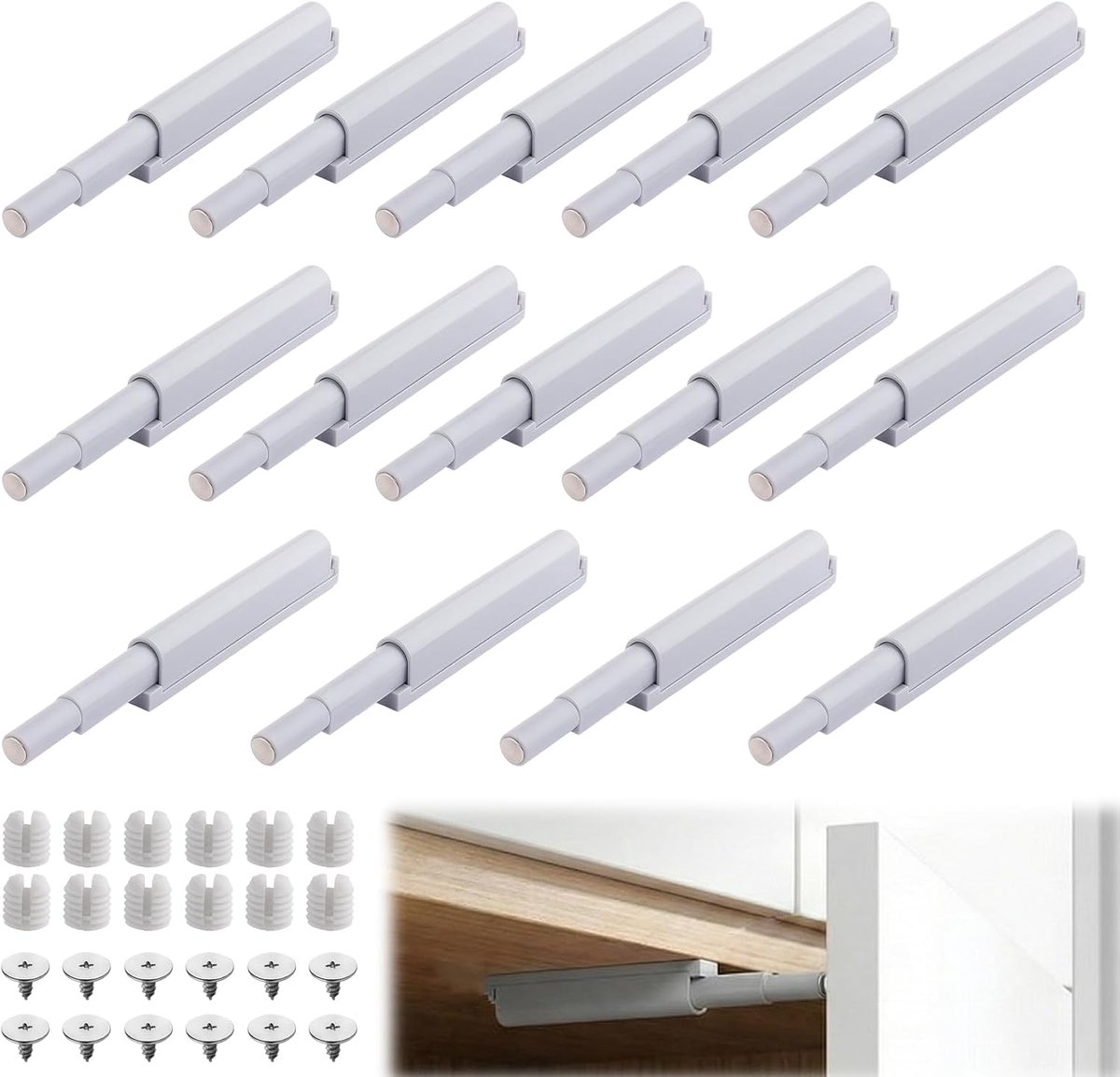 Push to Open deuropener, 14 stuks ontgrendelingsgrendels, kastdeurdemper, magnetische deursnapper voor kastdeuren - ShopVlot