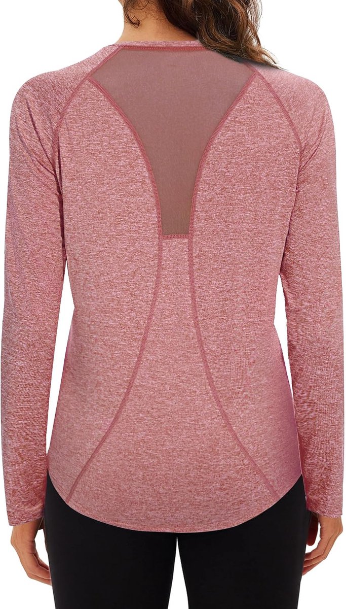 Mouwen dames sportshirt V-hals lange mouwen sport T-shirt rug mesh ademend loopshirt functioneel shirt activewear trainingsshirt fitness gym yoga sport tops los S-3XL