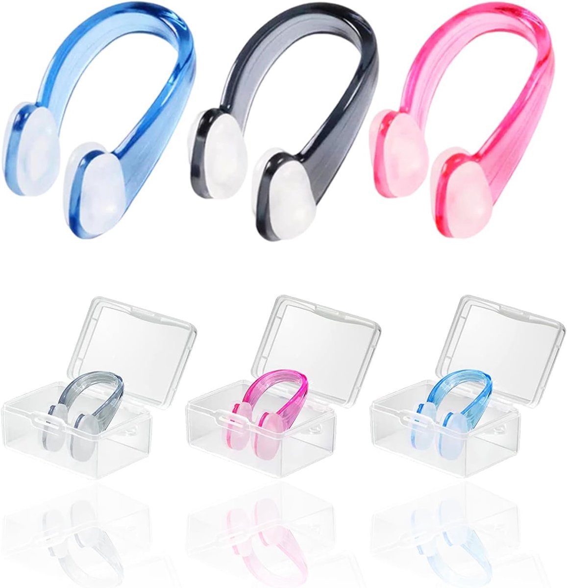 Neusklem voor zwemmen, neusklem, siliconen neusclip, zwemmen, neusbescherming, waterdicht, met opbergdoos, voor beginners, professionele zwemmers (6 stuks)