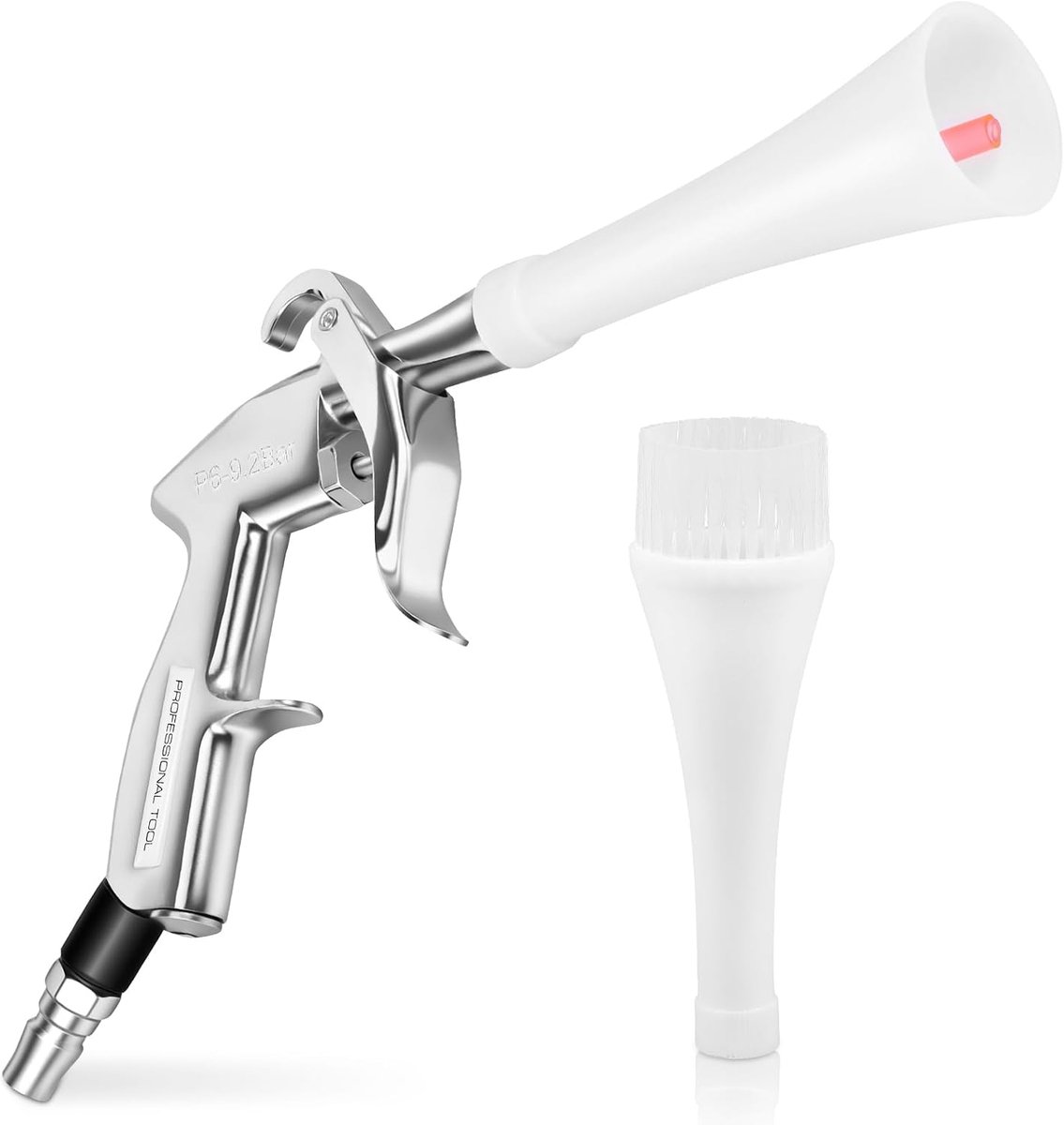 Droogblaaspistool met 360° roterend mondstuk en borstelopzetstuk, 6-9,2 bar (87-133 psi) persluchtpistolen Blow Gun perslucht reinigingspistool van aluminiumlegering, auto binnenreiniging en