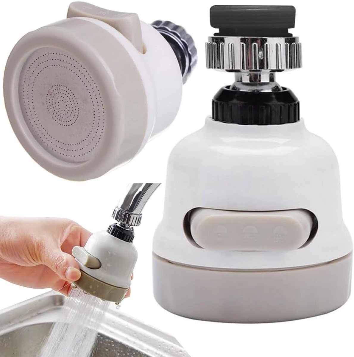Universeel en verstelbaar, verlenging voor de keuken, meerdere modi, draaibare adapter om water te besparen, economisch, complete set met installatieset (3-in-1 standaard)