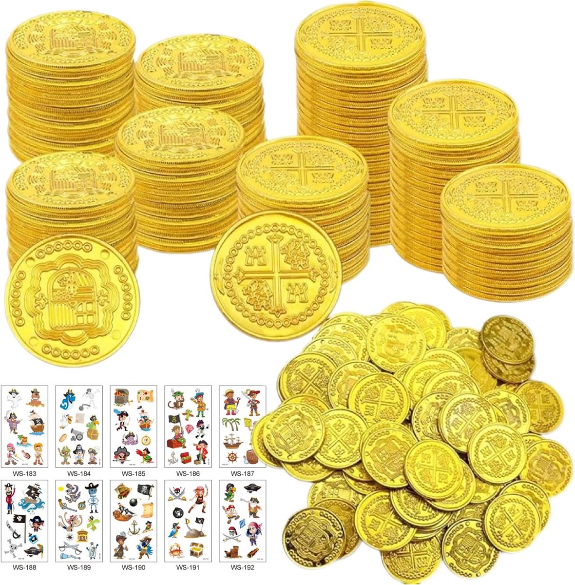 100 stuks gouden munten, piratenschat, kunststof, gouden thaler, kunstgouden munten, speelmunten, schattenzoeken, evenement, kinderverjaardag