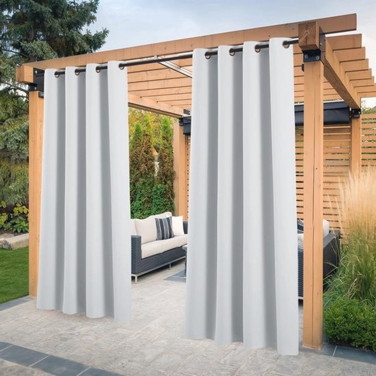 Buitengordijnen - Voor pergola - Ondoorzichtig - Thermische isolatie en koudebescherming - Lichtblokkering, 132 x 243 cm, 2 stuks