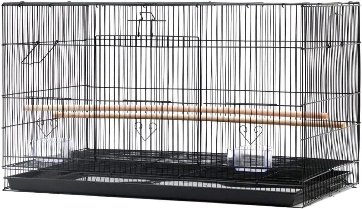 Voliere voor buiten en vogelkooi, kanarie- en papegaaienkooi, levering met 2 voederbakken, spuitgegoten chassis met lade