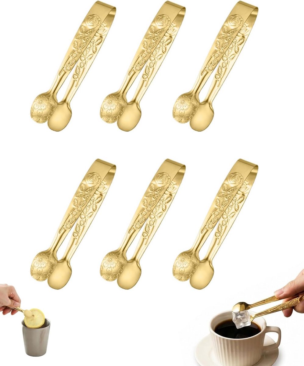 Suikertang voor ijs, 6 stuks, goud glanzend, elegante accessoires voor snoep, bruiloft, buffet en feest