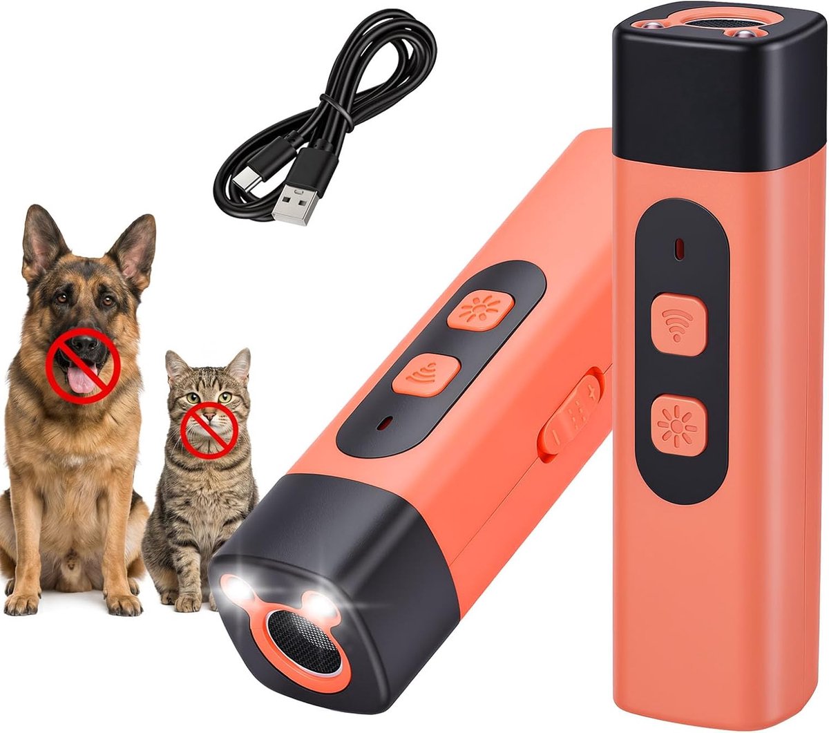 Anti-blaffapparaat voor honden, ultrasoon, oplaadbaar met led-zaklamp, 3 instelbare frequenties, voor kleine en grote honden, binnen en buiten