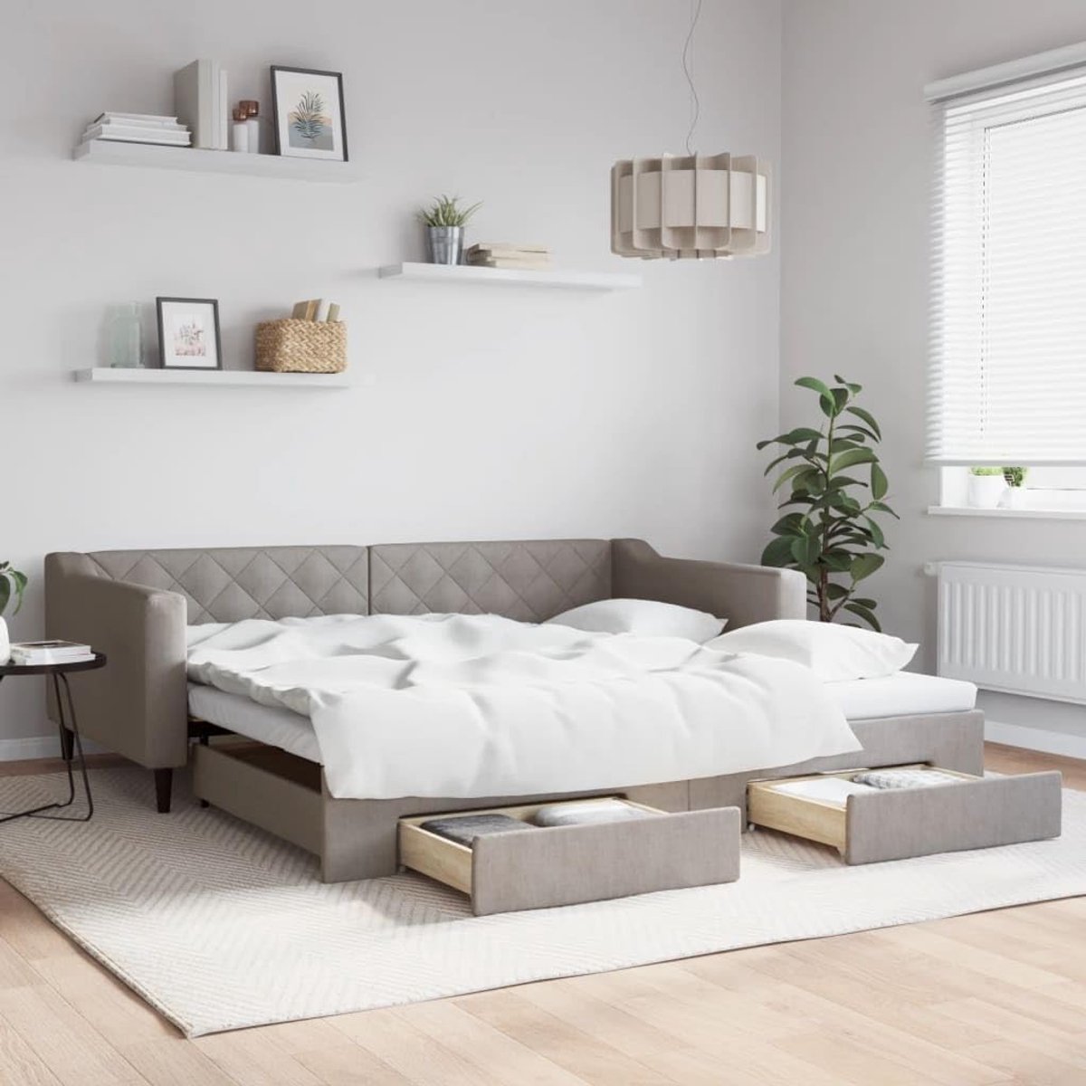 2 in 1 slaapbank met onderbed opberglades taupe 100x200 cm