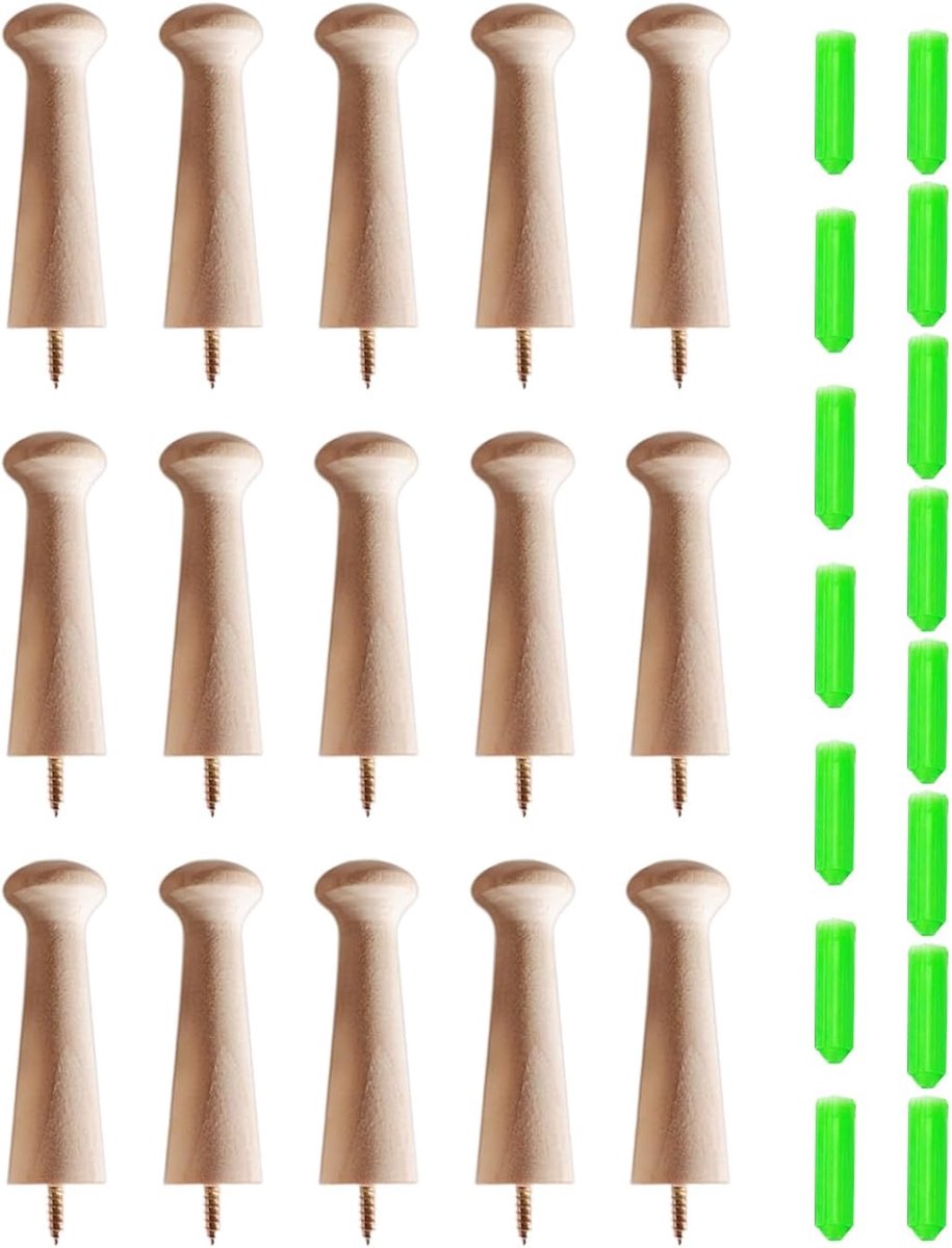 Haken, Houten Spiraalhaken met Spijkers, Houten Wandhaken voor het Ophangen van Planten, Kledinghaken van Hout, Ophanghaakjes, Wandgarderobes