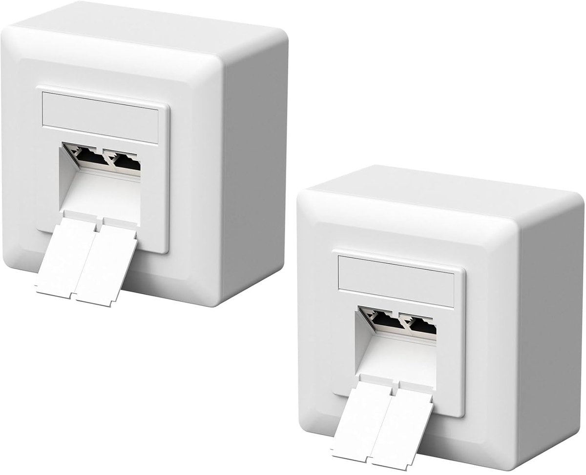 2X CAT6a Universele netwerkdoos aansluitdoos datadoos netwerkaansluiting 2 poort RJ45 afgeschermd opbouw of inbouw 10 Gigabit Ethernet netwerk LAN-doos voor netwerkkabels installatiekabels wit