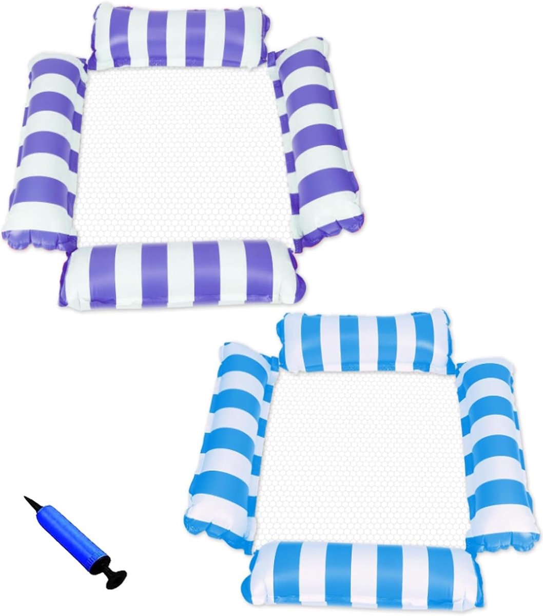 Hangmat voor zee, 2 stuks, opblaasbare luchtmatrassen voor zwembad, draagbaar, opblaasbare zee, 4-in-1 opblaasbare ligstoel voor zwembad, hangmat voor zwembad met 1 pomp