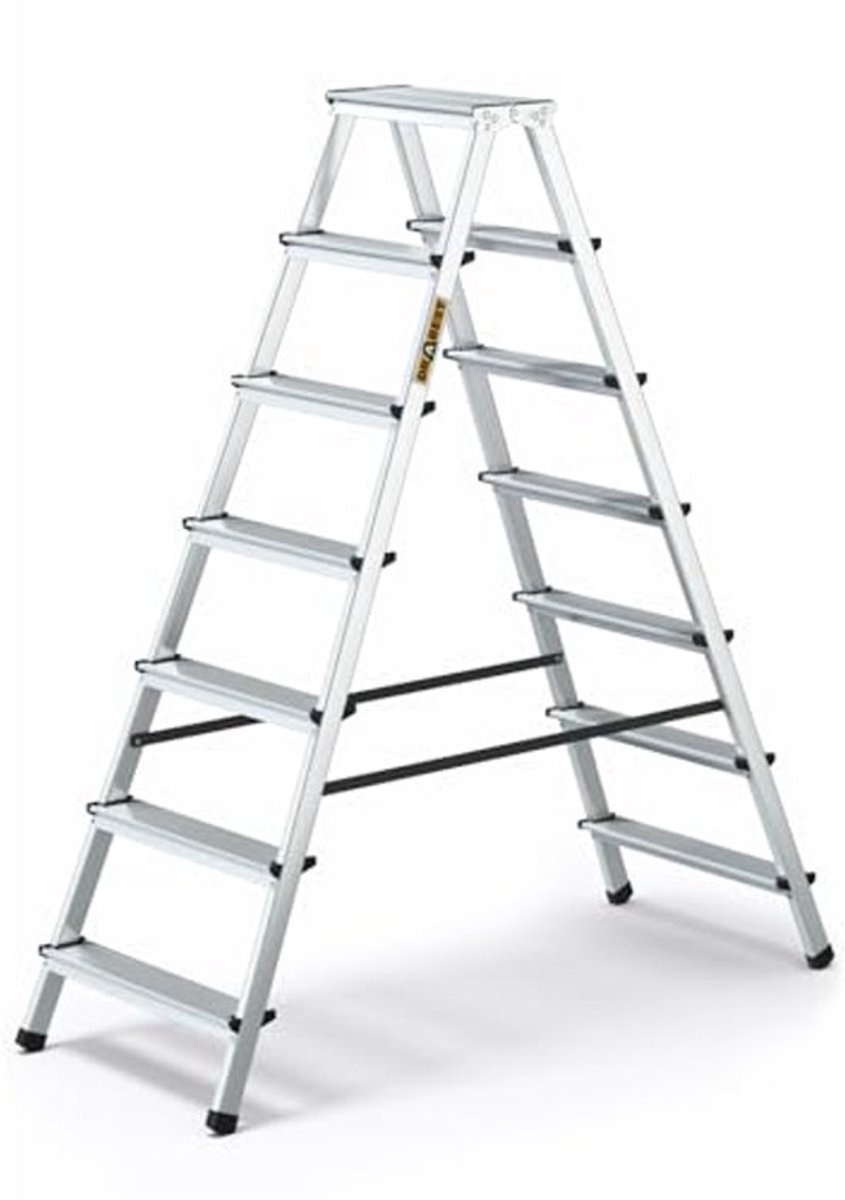7-traps aluminium huishoudtrap - opvouwbaar - Steiger - met werkplatform - Multifunctionele ladder - Veiligheidsladder - tot 125 kg