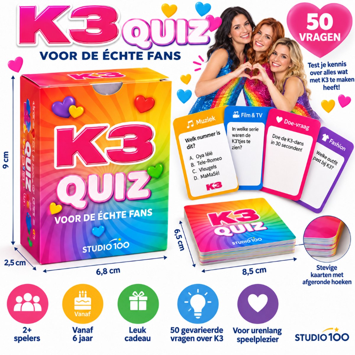 K3 Quiz Spel – 50 Vragen voor Echte K3 Fans – Studio 100 – Kaartspel vanaf 6 Jaar – Schoencadeau Sinterklaas & Kerst