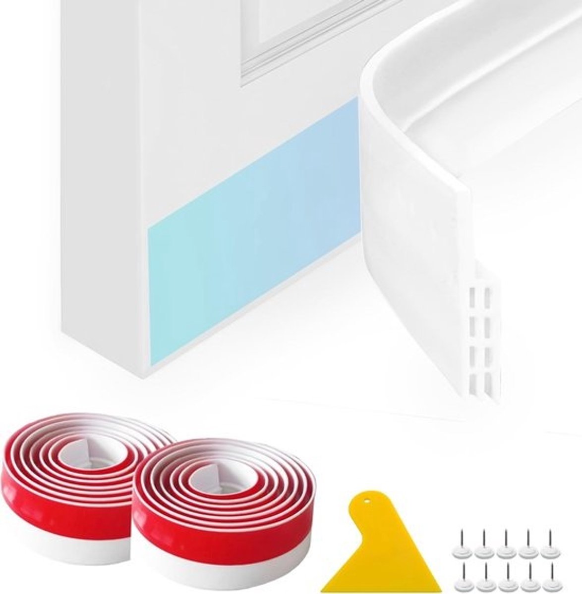 Tochtstopper van siliconen - 2 stuks (0,9 m x 50 mm) met strickle en pushpins - Zelfklevende afdichting tegen geluid en stof