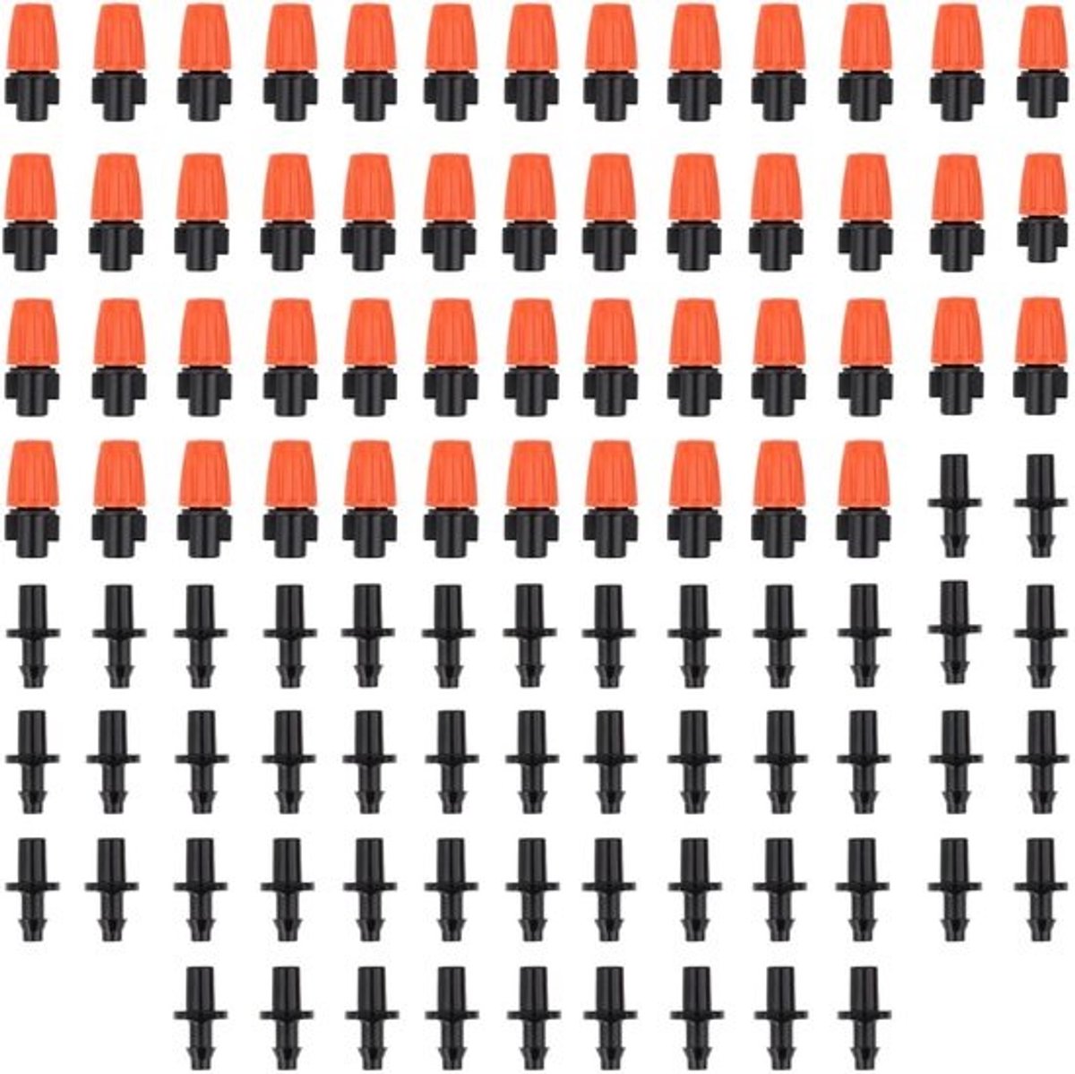Dailygoods - Druppelirrigatiesproeiers 50st - Verstelbare Verstuivers - Tuinspuit Pistool - Vernevelingssysteem - Kunststof - Zwart/Oranje
