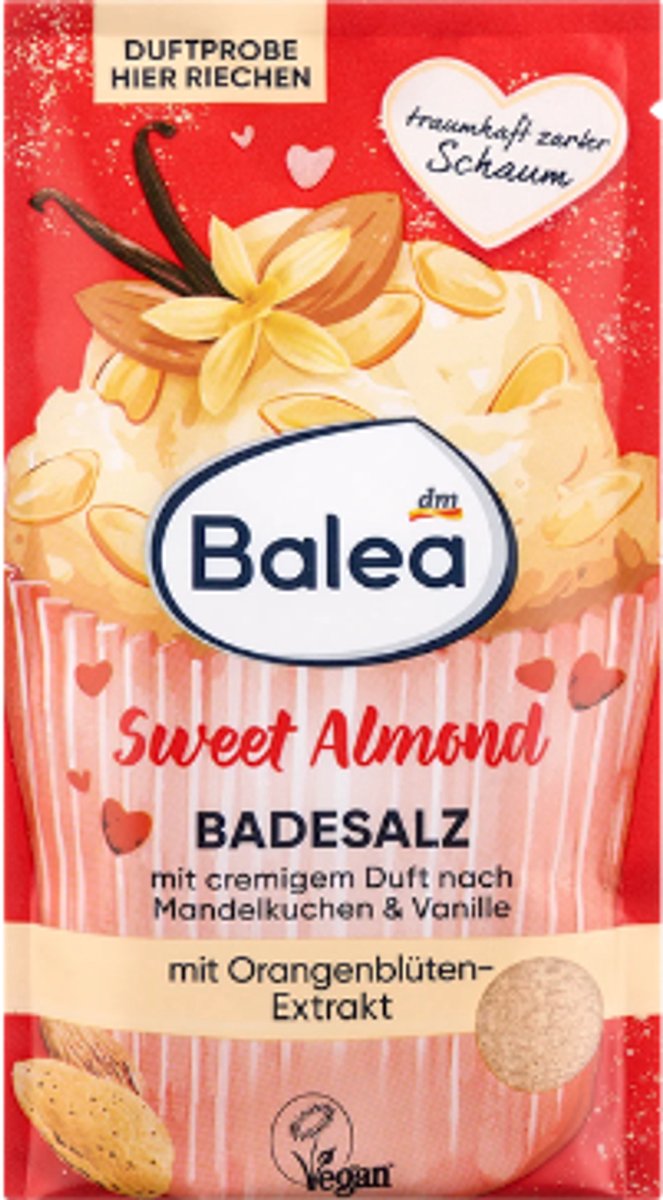 Balea Badzout Sweet Almond - 80 g | Amandelcake & Vanille - Met Oranjebloesemextract & Natuurlijk Zeezout | Vegan