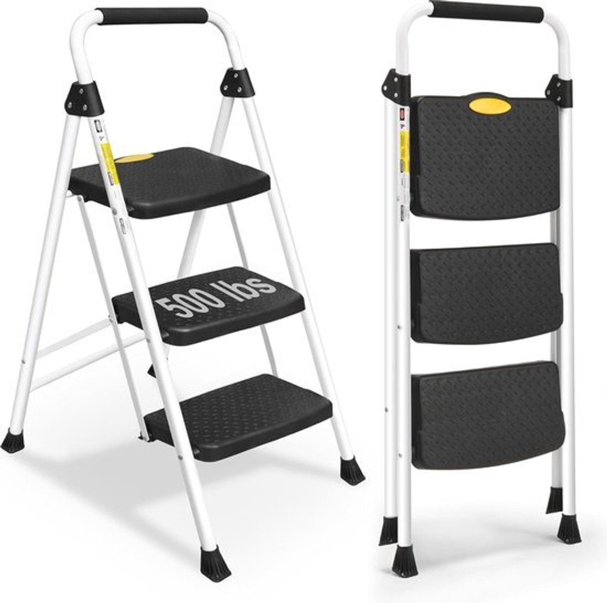 Vouwladder 3 treden met antislippedaal en handgreep - voor thuis en kantoor