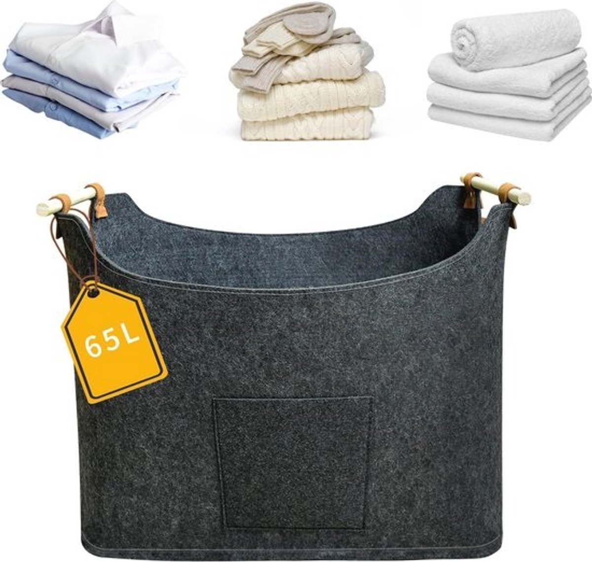 Opvouwbare vilten mand met handgrepen - Multifunctionele opbergzak voor hout, tijdschriften en speelgoed - 55 x 32 x 40 cm