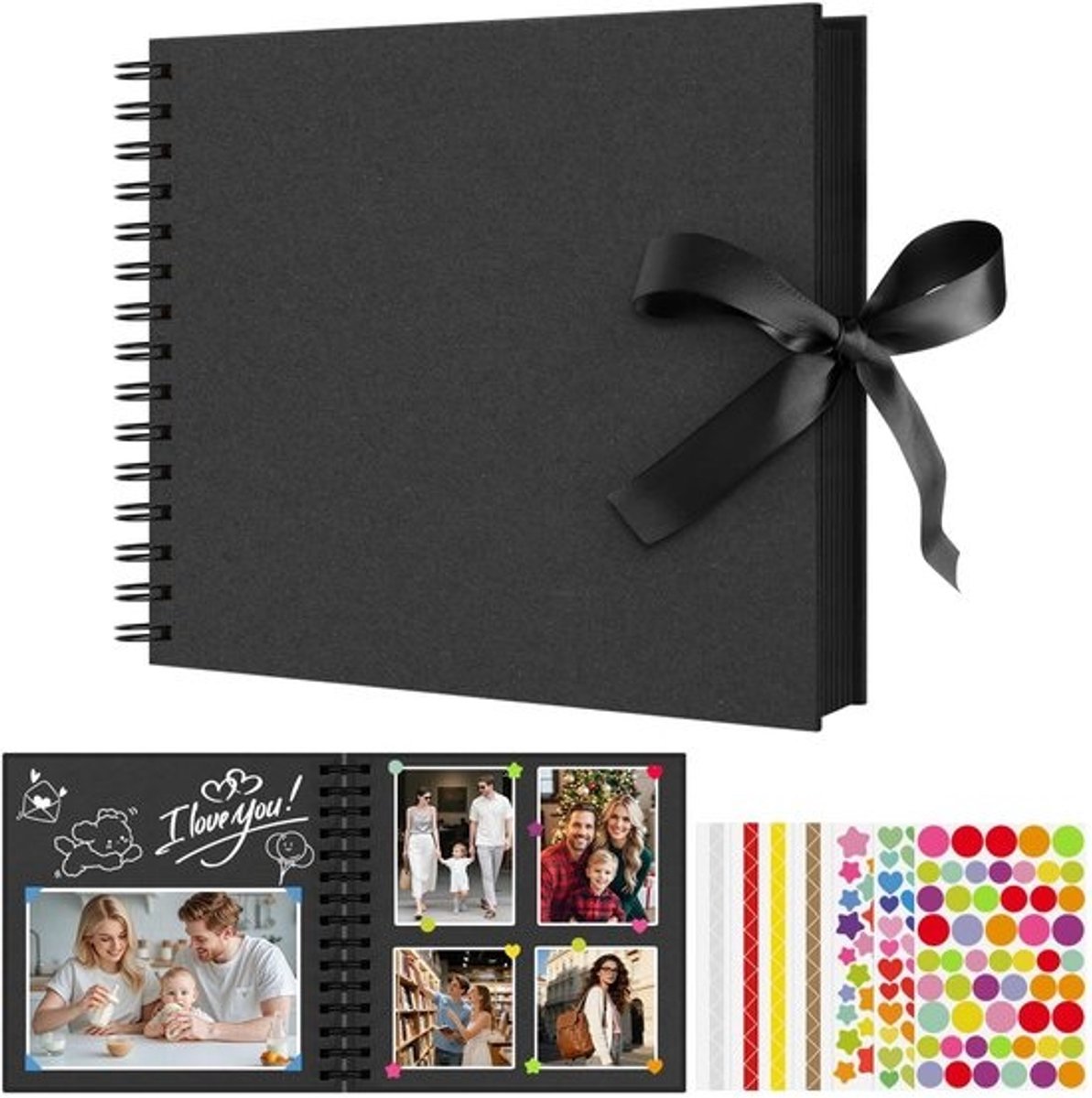 Dailygoods - Flintronic 8 inch fotoalbum om zelf vorm te geven - 80 zwarte lege pagina's - Scrapbook voor baby, Valentijnsdag en verjaardagscadeau, ideaal voor kunst- en knutselprojecten