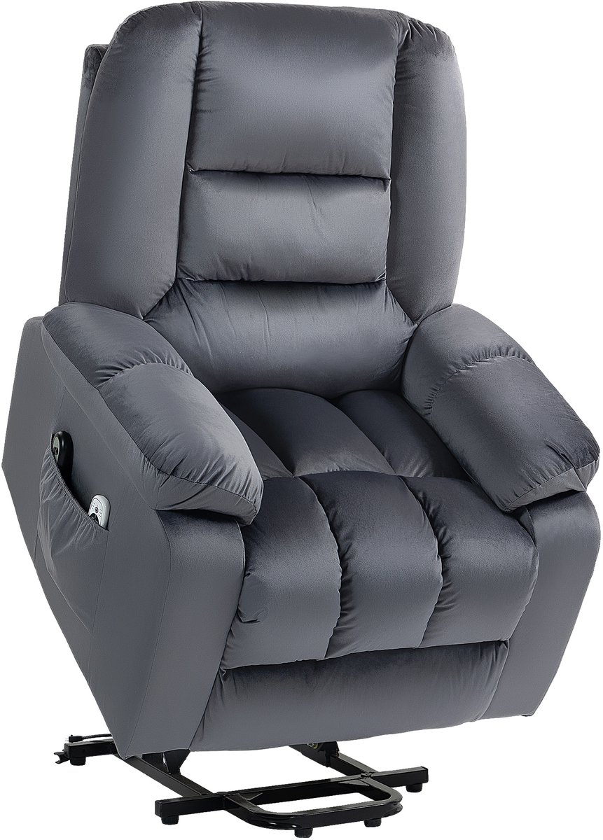 Homona Sta-opfauteuil met massagefunctie en lendenwarmte - Met voetsteun en USB-aansluiting - 85 x 94 x 107 cm - Grijs