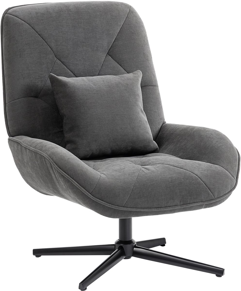 Homona Draaifauteuil van chenille - Met lendenkussen - 72 x 92 x 96 cm - Donkergrijs