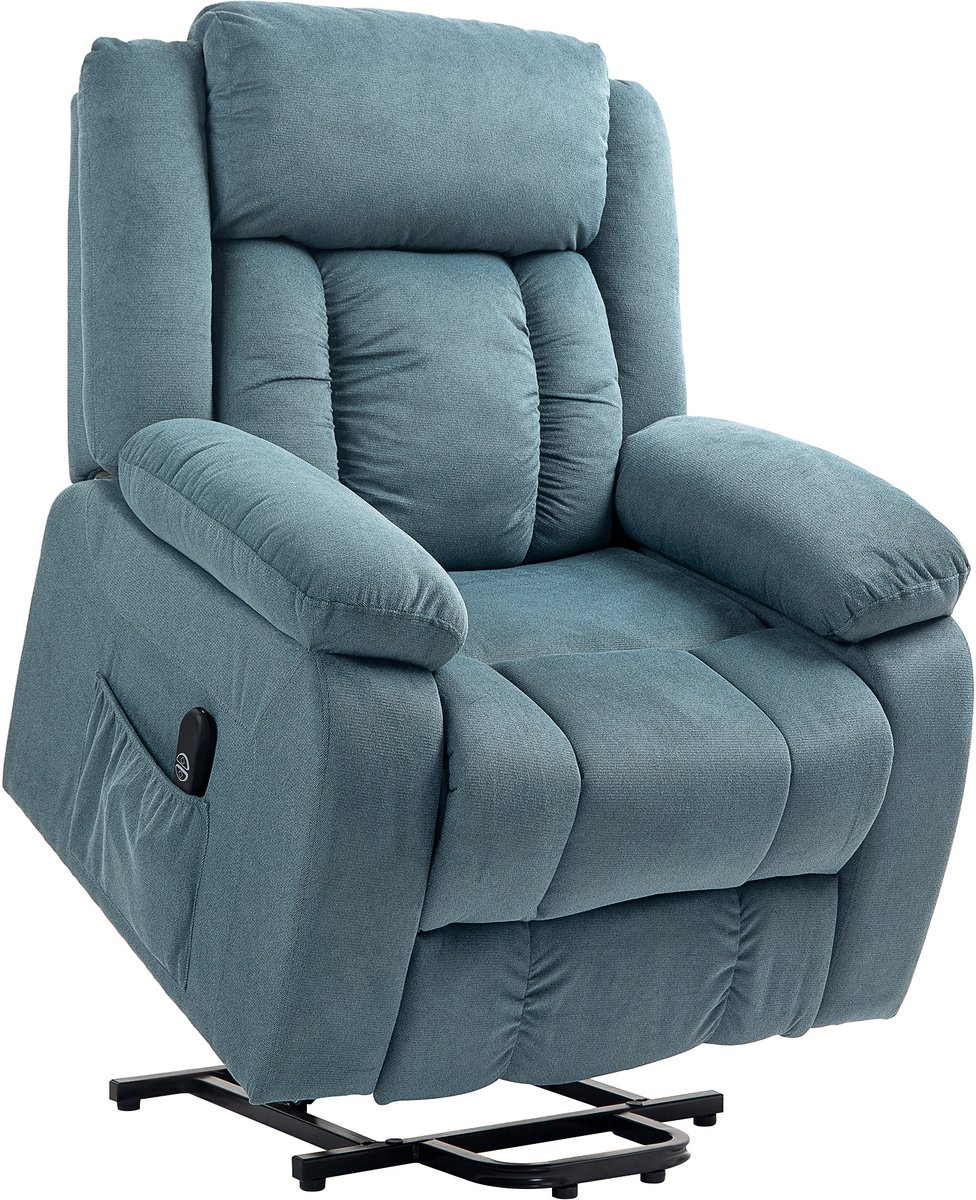 Homona Sta-opfauteuil - Elektrisch verstelbaar tot 150° met afstandsbediening - USB-aansluiting en zijvakken - 92 x 94 x 105 cm - Blauw