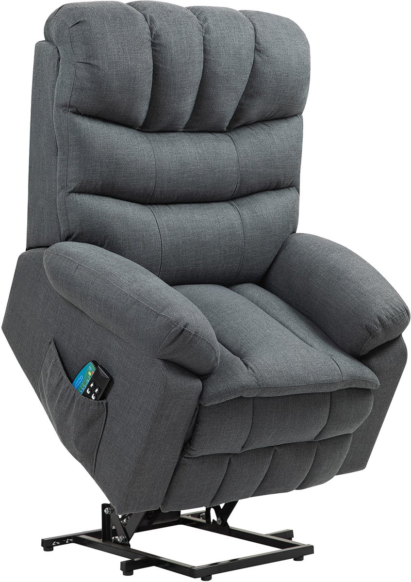 Homona Elektrische sta-opfauteuil met massagefunctie en lendenverwarming - Met drie motoren en afstandsbediening - 93 x 100 x 112 cm - Donkergrijs