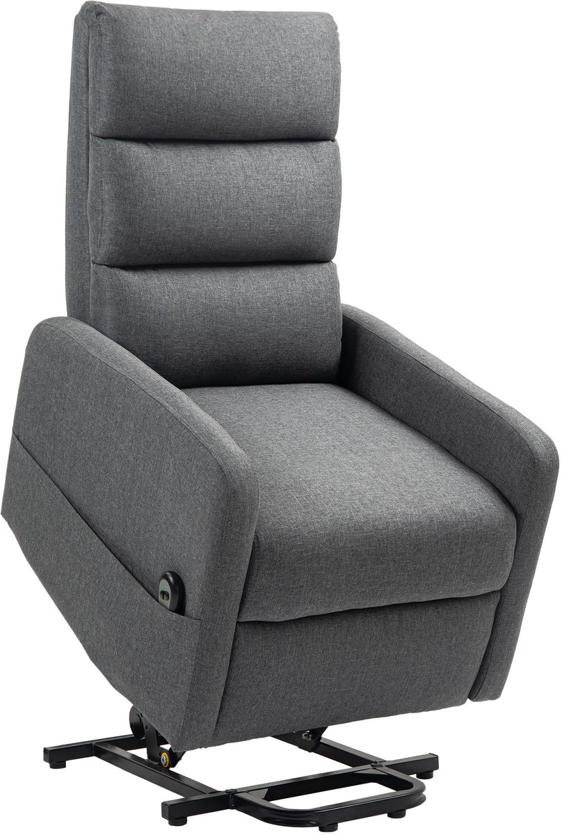 Homona Sta-opfauteuil elektrisch - Met afstandsbediening, kantelfunctie en zijvak - 62 x 86,5 x 105 cm - Donkergrijs