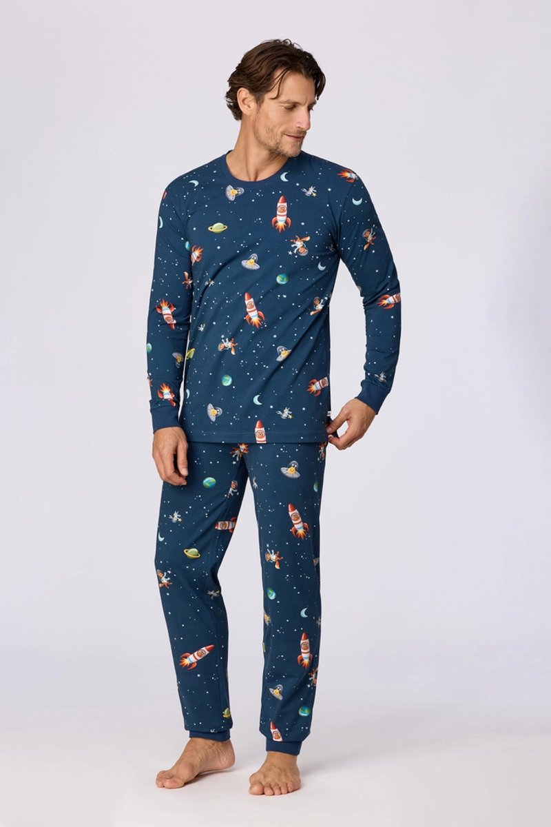 Woody pyjama jongens/heren - donkerblauw - galaxy all-overprint - 262-10-PLC-Z/914 - maat M