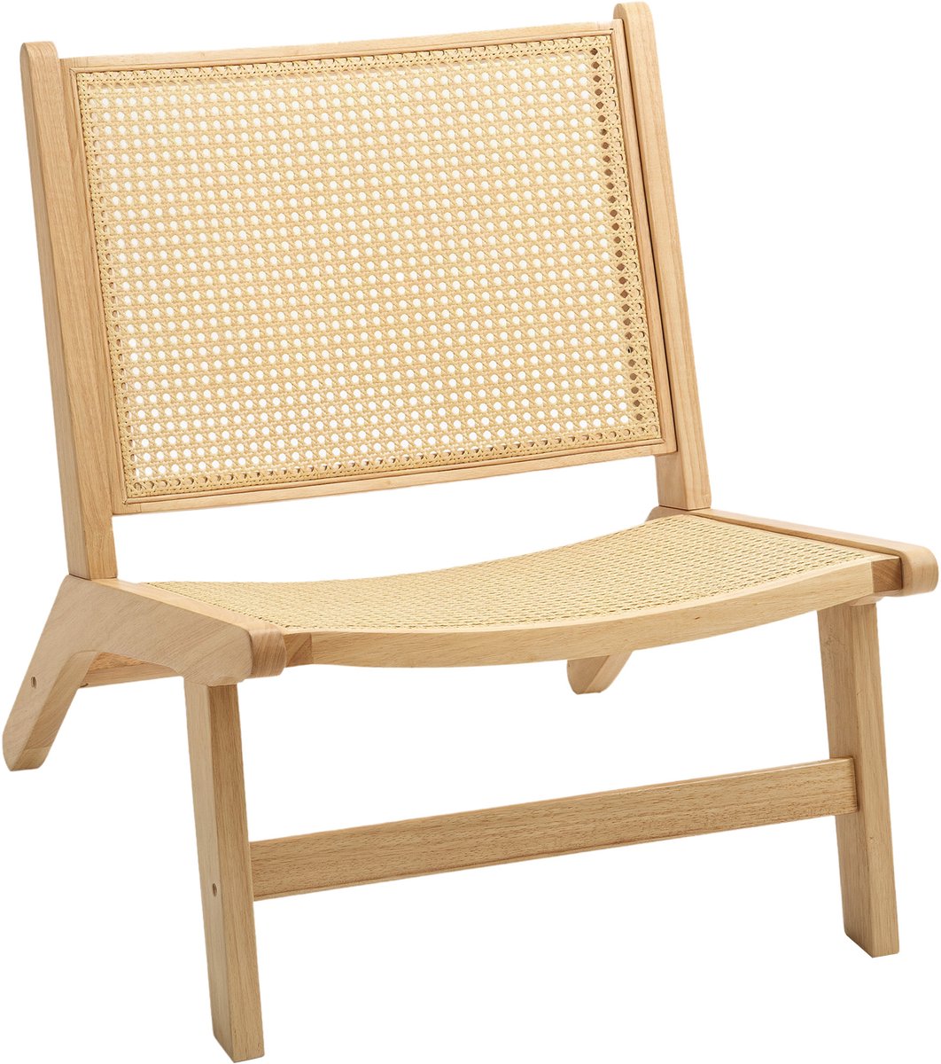 Homona Fauteuil met rotan zitting - Met massief houten frame - 64 x 70 x 74 cm - Natuurlijk hout
