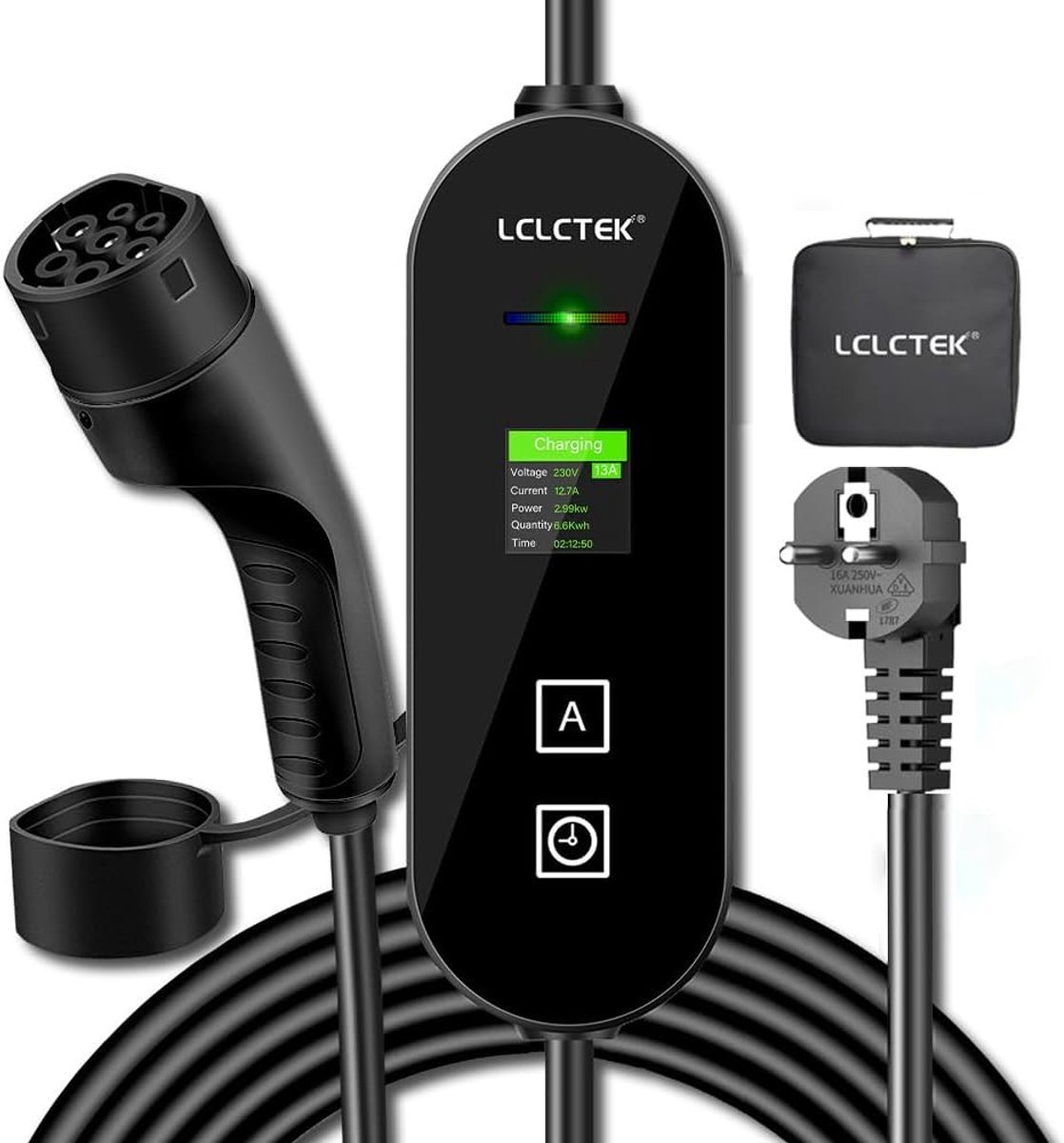 SnelShoppen - Type 2 Oplaadkabel Schuko Stekker 3.68kW [8A-16A], Elektrische Auto EV Charger, Mobiele Wallbox Oplaadkabel voor PHEV/EV