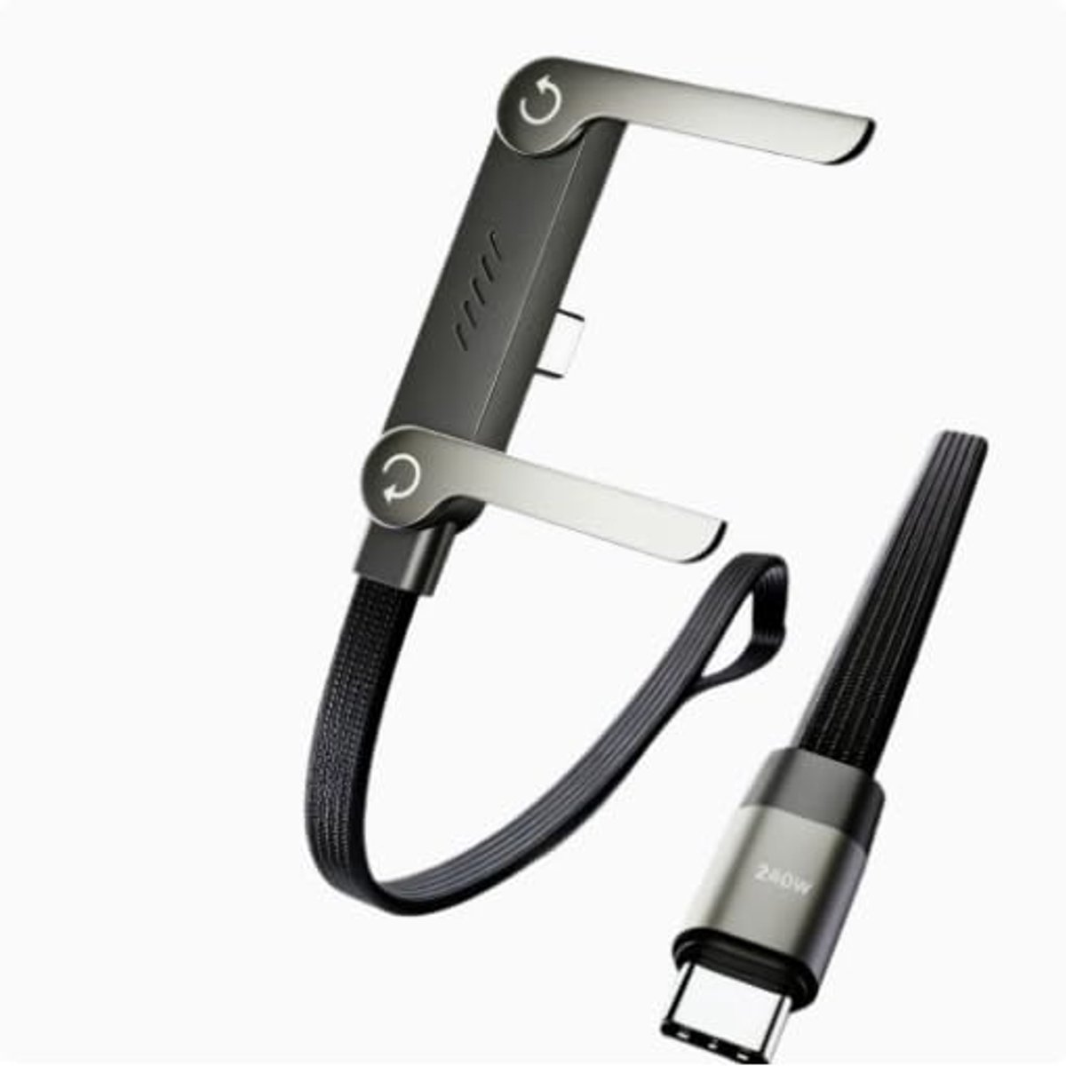240 W oplaadkabel met standaard, 2-in-1 USB-C-oplaadkabel aan de zijkant, 1,5 m gevlochten C-C-kabel, voor smartphone - ShopVlot