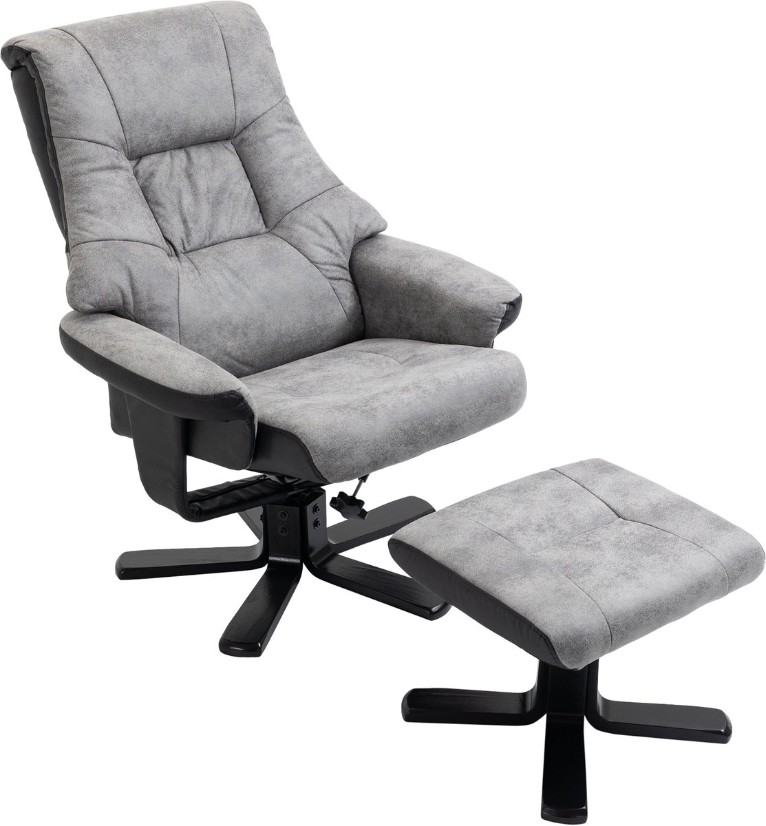 Homona Relaxfauteuil met voetenbank - 360° draaibaar en 135° verstelbaar - 78 x 82,5 x 109 cm - Grijs