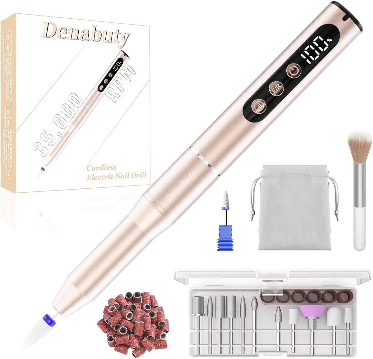 SnelShoppen - Professionele Nagelboor, Draadloze Elektrische Nagelboor met Set Bits voor Manicure en Pedicure, Oplaadbaar tot 35.000 RPM, Verstelbare