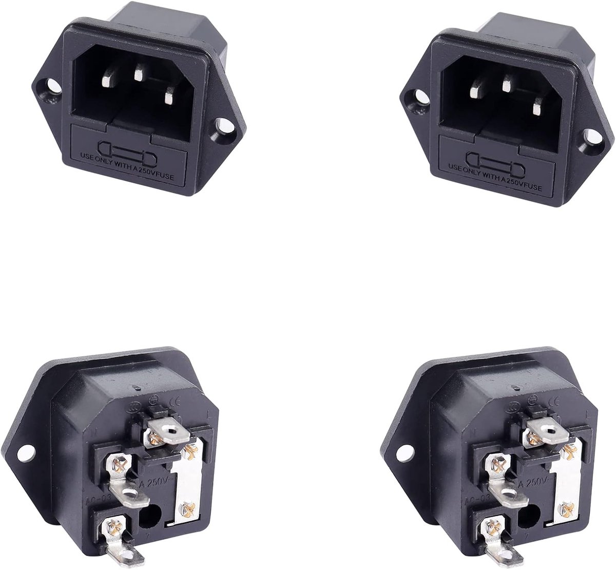 IEC320 Plug Input Module, AC 250 V, 10 A, 3-Pin, Adapter with Fuse Holder (Pack of 4) - ShopVlot