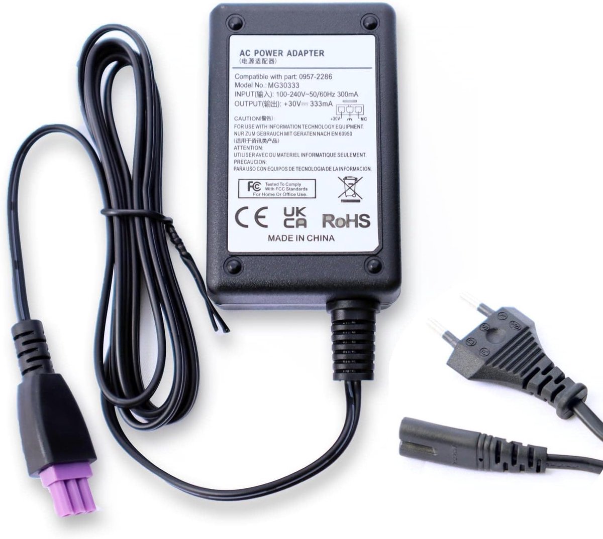 30v Ac Adapter Charger for Chargers mains cable replacement compatible with HP Officejet J110 J510K J611, Deskjet 1000 - ShopVlot