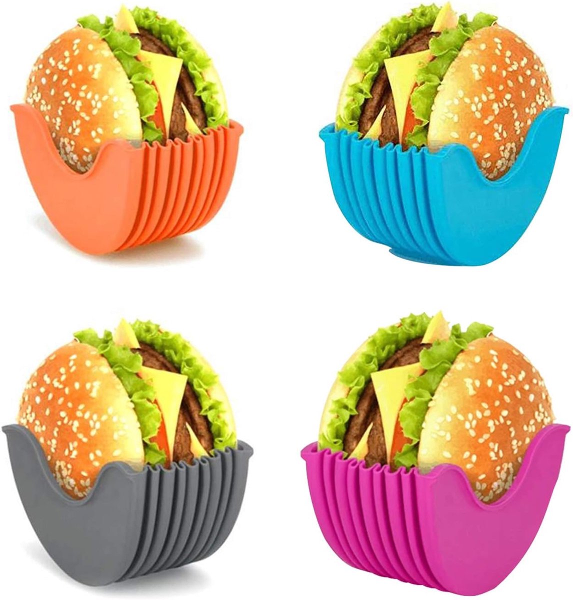 4PCS Retractable Burger Holder Reusable Burger Fixed Box Silicone Rack Sandwich Holder Suitable for Burger Lovers - ShopVlot