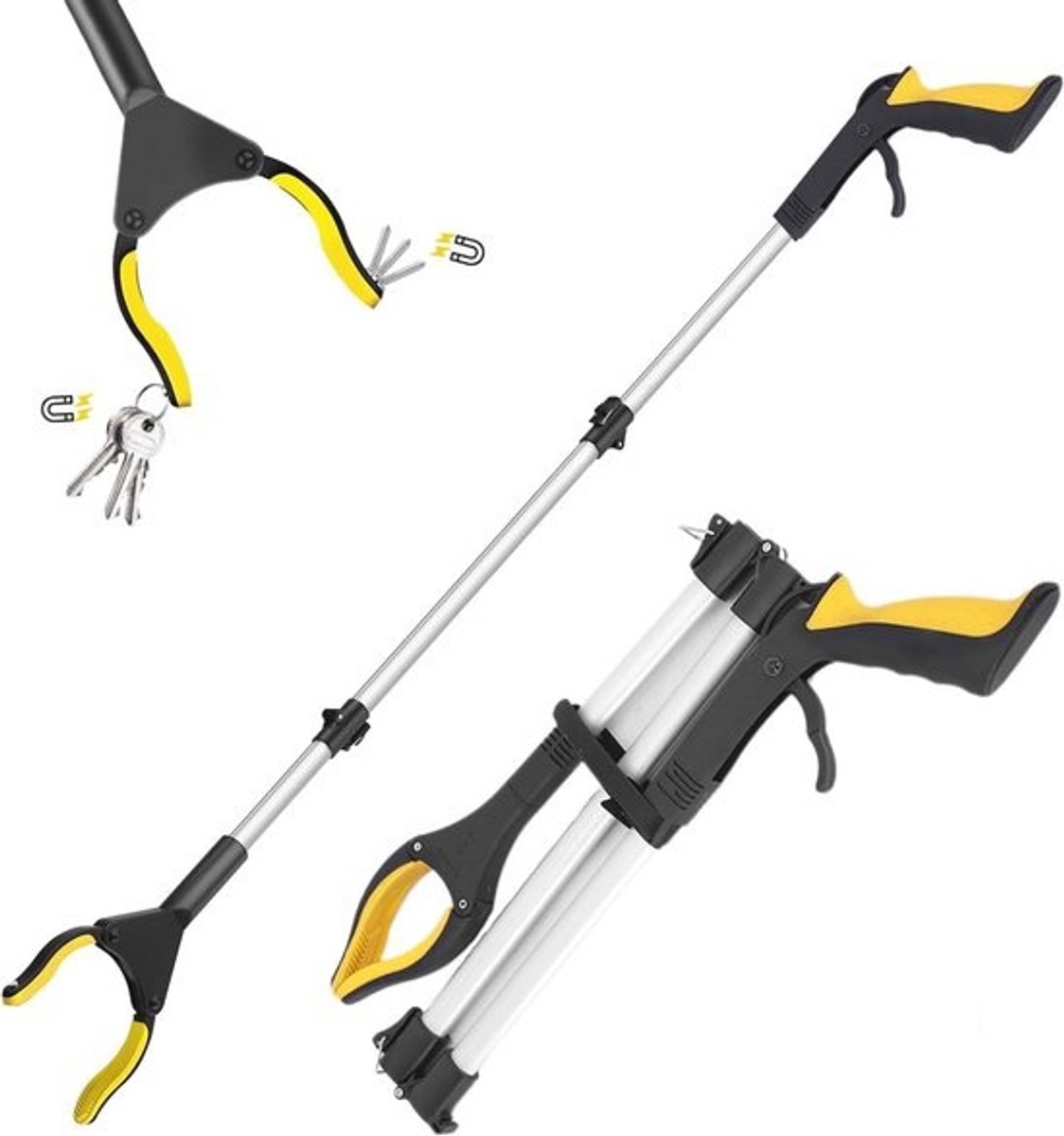 Inklapbare telescopische tang 108 cm met magnetische punt en 360° draaibare kop