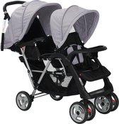 Tweeling kinderwagen Grijs en Zwart - Kinderwagen Tweeling - Tweeling Buggy - Duo Kinderwagen - Dubbele kinderwagen