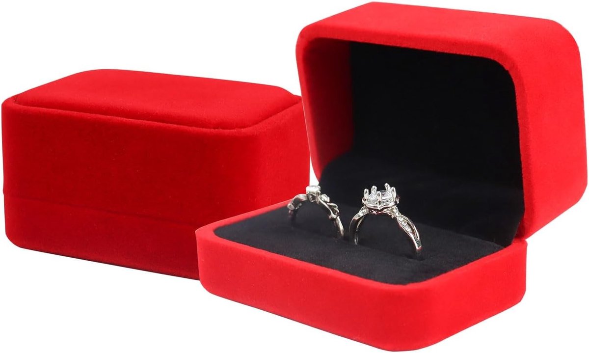 Compacte Velours Ringdoos voor Bruiloft, Vintage Sieradenopslag met Dubbele Sleuven, Perfect voor Verlovingsringen en Oorbellen