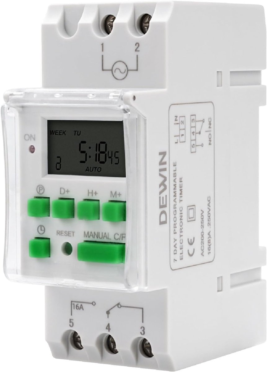 DEWIN Digital timer switch for DIN rail, digital timer switch, weekly programmable electronic timer AC 230V - ShopVlot