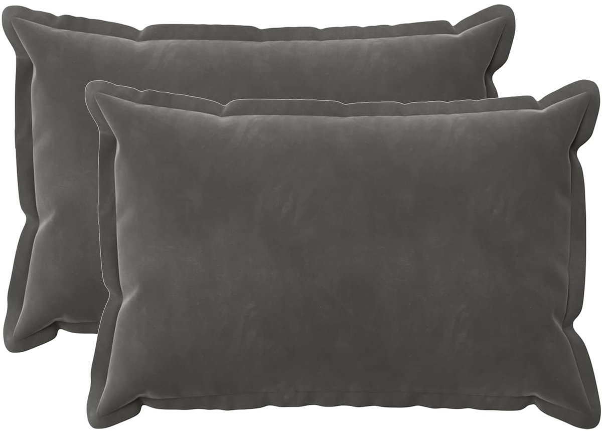 vidaXL Dekenkussen - 2 - st - HOUTEN - Donkergrijs - 40 - x - 60 - cm - fluweel