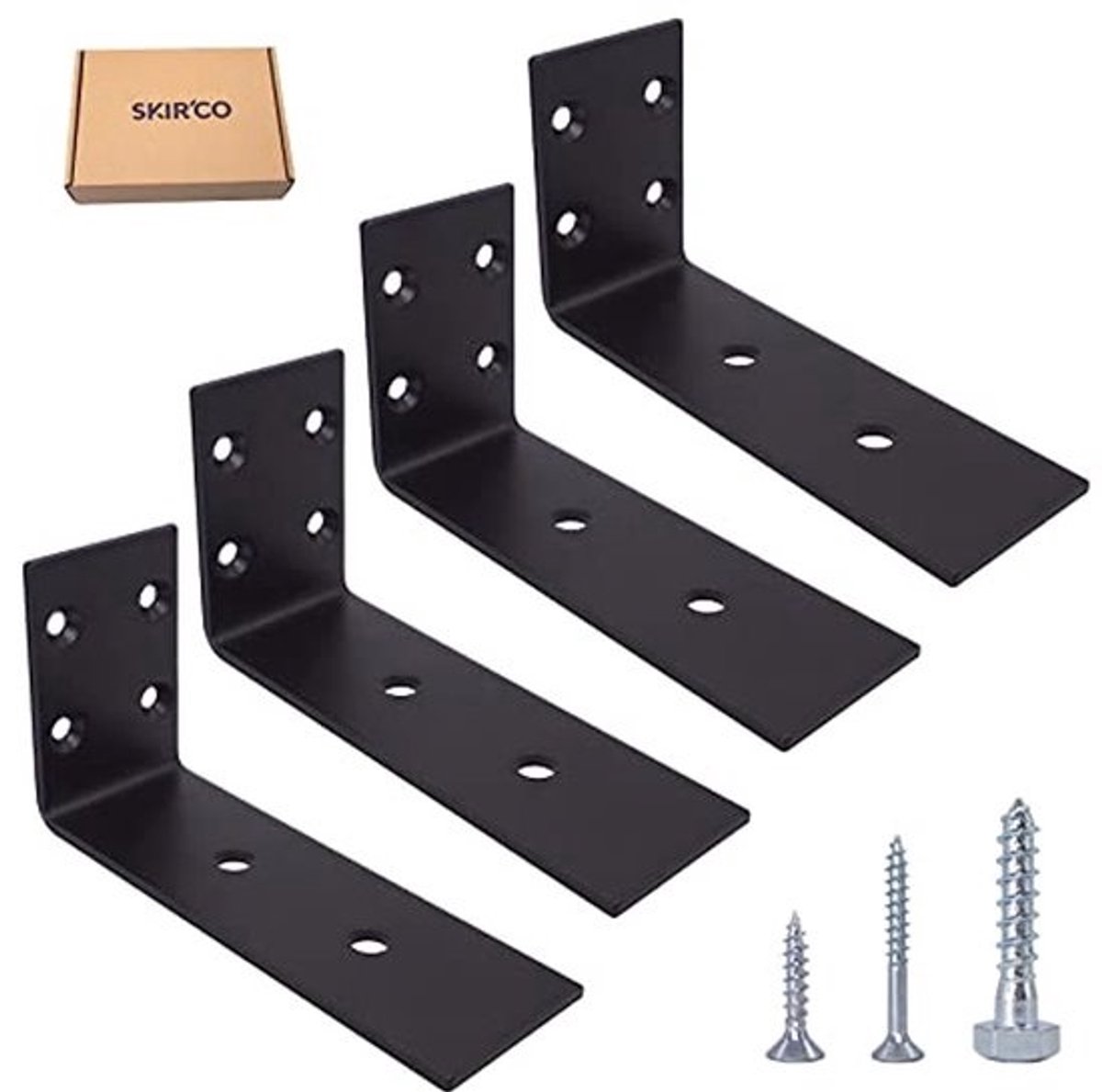 Set van 4 zwarte L-vormige hoekbeugels - Metalen verbinding - inclusief schroeven