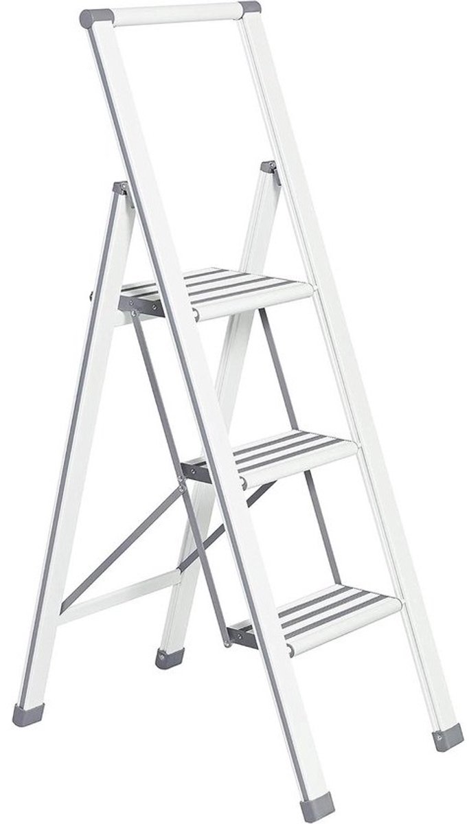 Aluminium trapladder - Huishoudtrap - vouwladder - Voor klusjes - XXL - antisliptreden - 3 treden - Wit en grijs