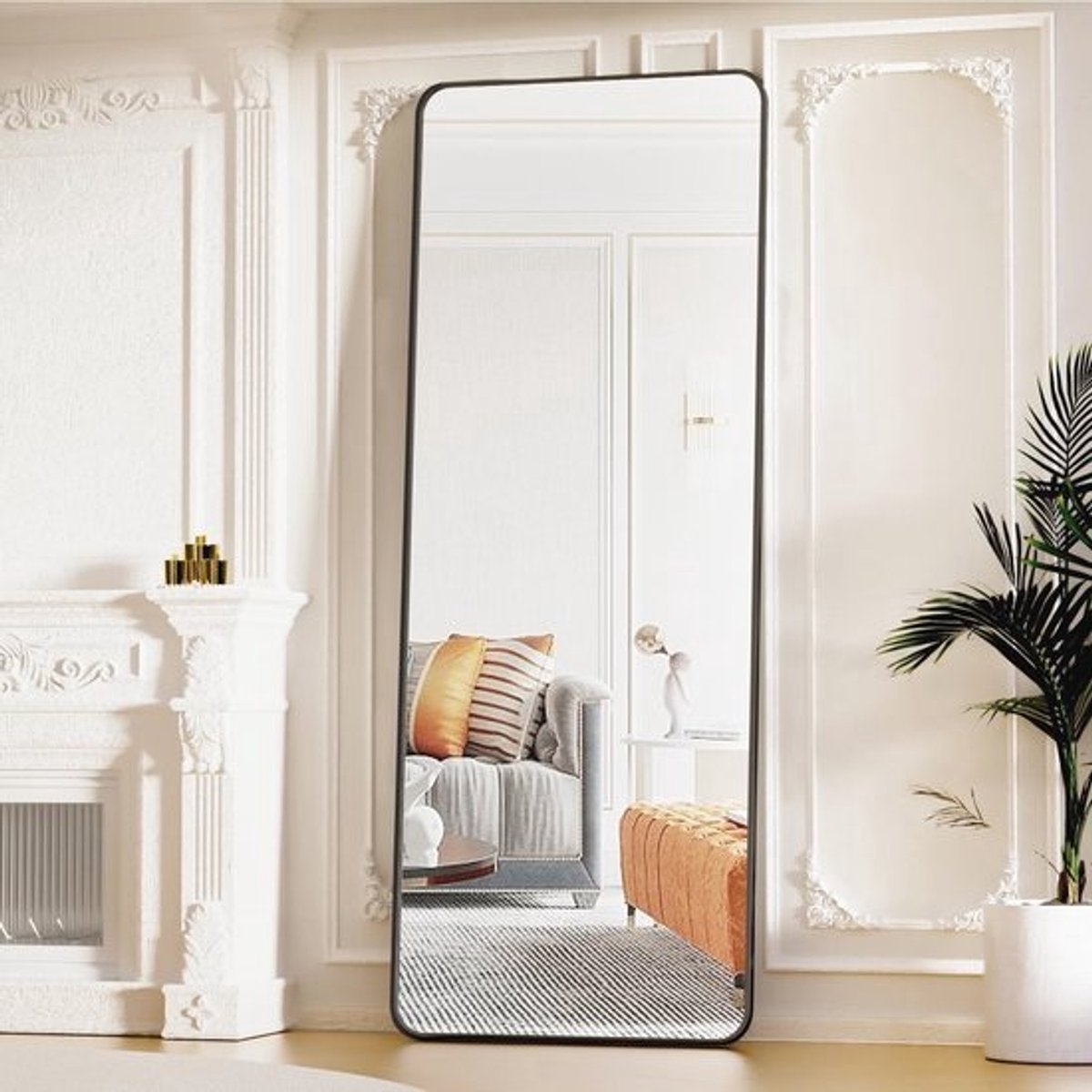 Full body spiegel - met afgeronde hoeken - Staande vloerspiegel - voor slaapkamer en woonkamer