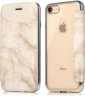 Flip Case Marmer voor Apple iPhone 7 - iPhone 8 - Zilver - Hoogwaardig PU leer - Soft TPU - Folio